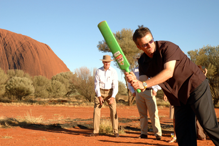 [Steve Waugh playing cricket in the desert]