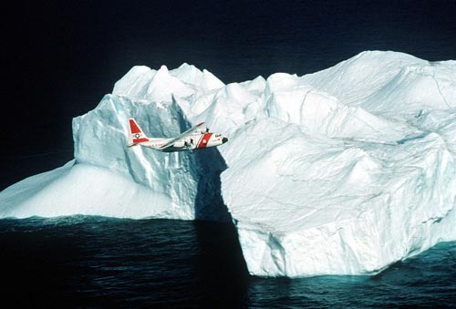 [wikipedia image and caption: Coast Guard C-130 aircraft overflies an iceberg during patrol in the Arctic Ocean]