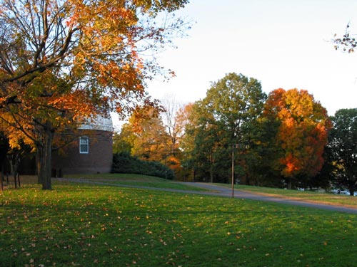 [fall colours, looking north towards Van Vleck Observatory on Foss Hill]