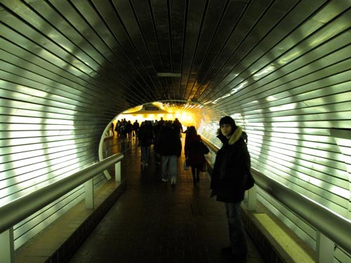 [mostly silver, passenger track tunnel at Union Station, New Haven]