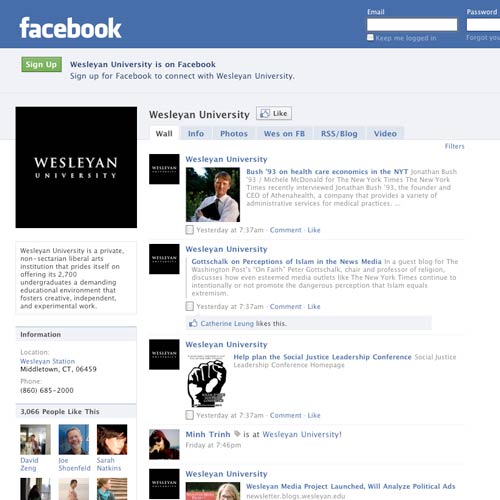 Wesleyan University Facebook page